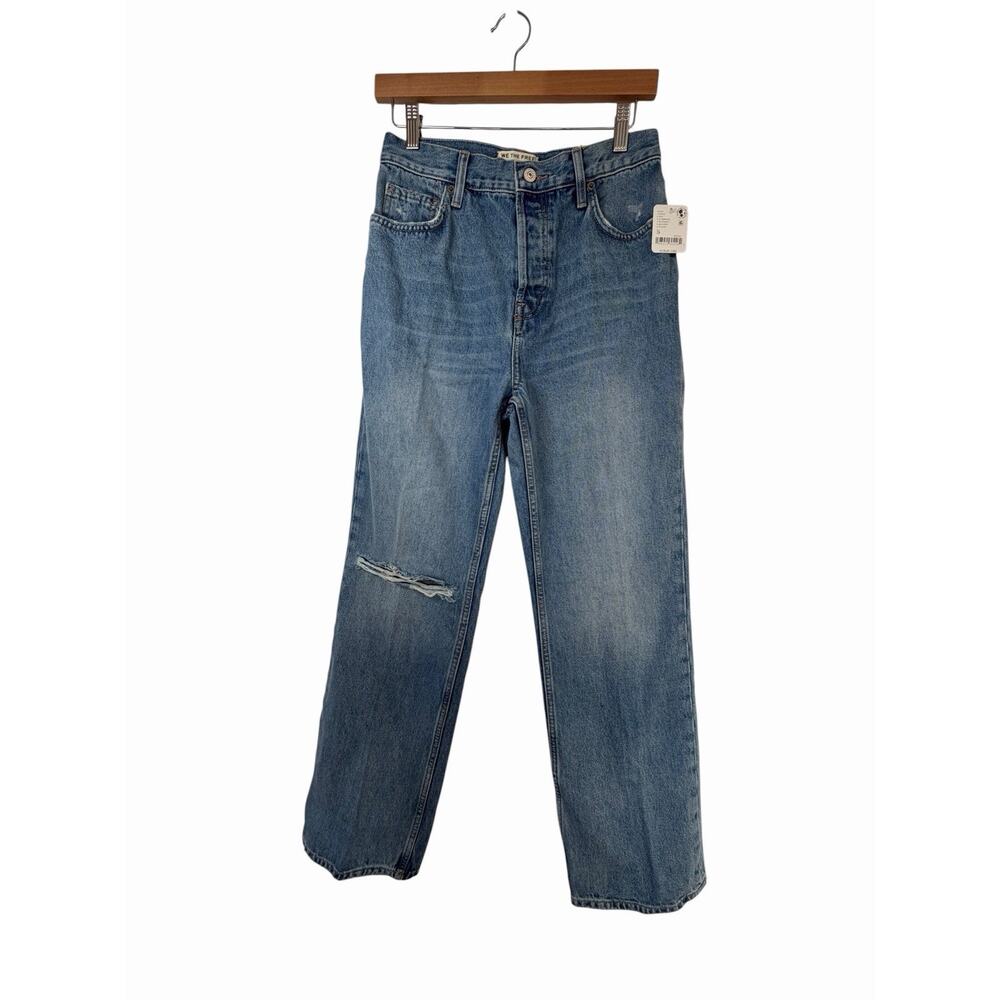 We The Free Women’s Blue Distressed High Rise Straight Leg Denim Jeans - Picture 9 of 16